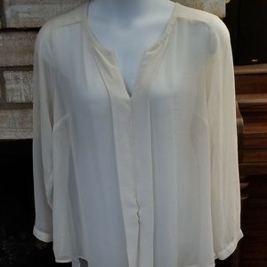 Sheer, Ivory Pleated Back Blouse